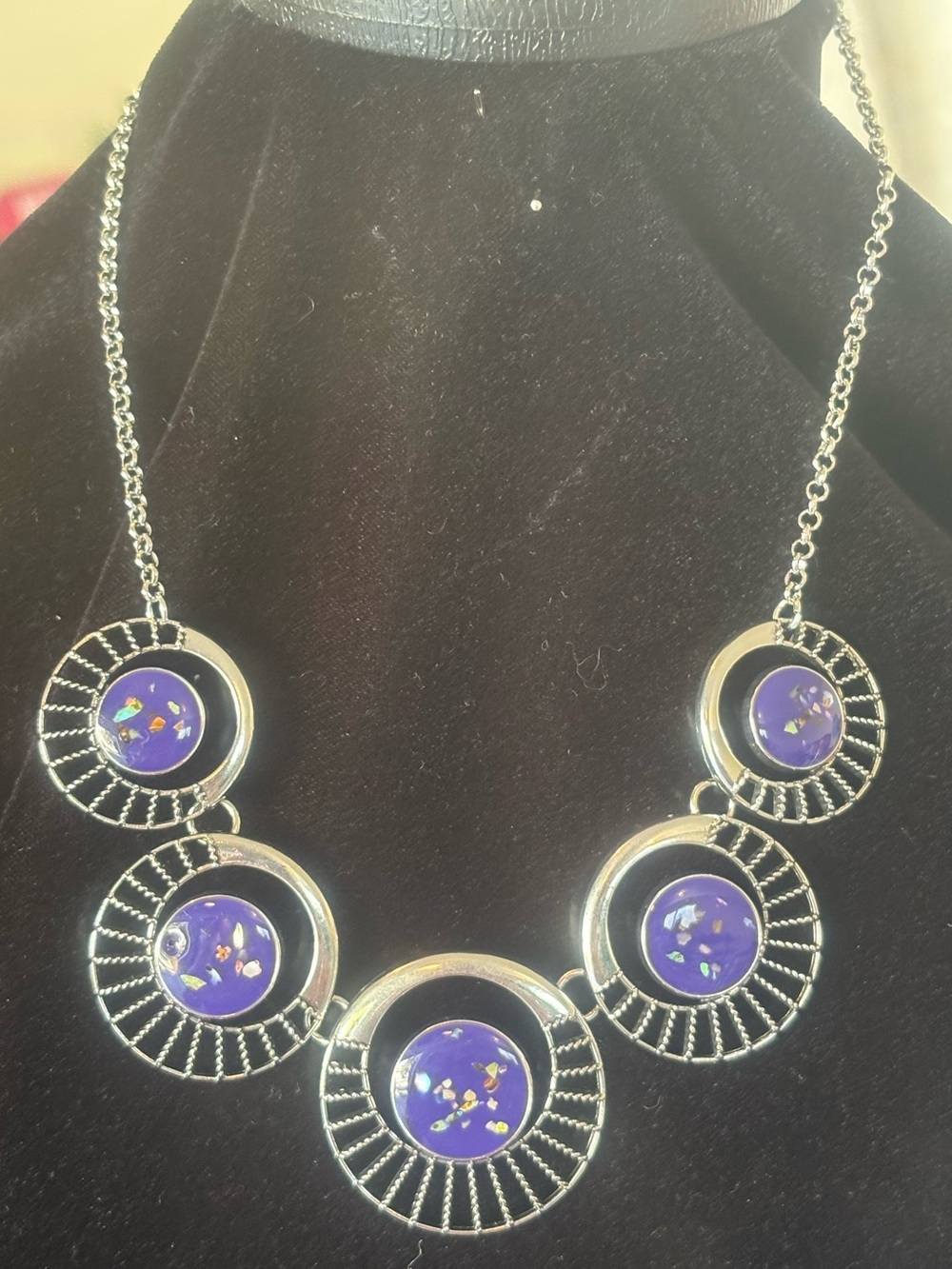 Silver-Tone Purple Stone Statement Necklace - Women Jewelry